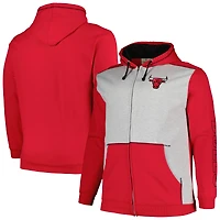Sweat à capuche entièrement zippé avec coutures contrastées pour hommes Fanatics rouge/gris chiné Chicago Bulls Big & Tall