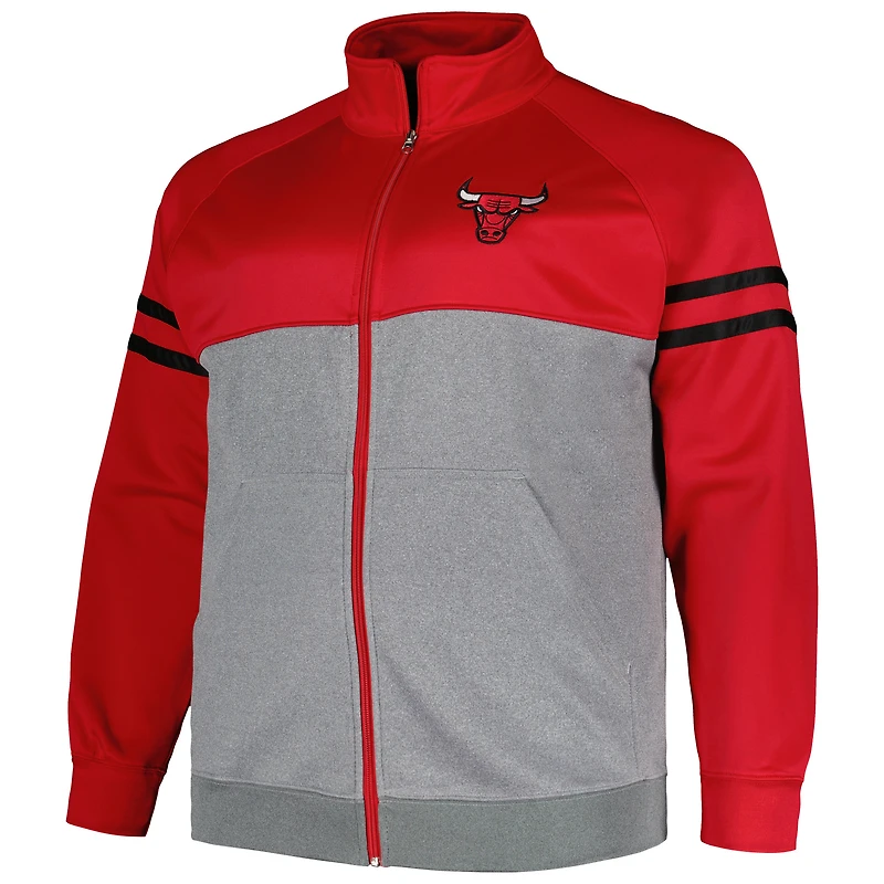 Men's Fanatics Red/Heather Gray Chicago Bulls Big & Tall Pieced Stripe Raglan Full-Zip Track Jacket