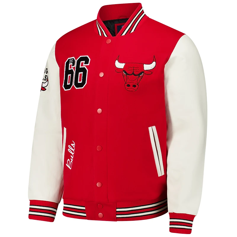 Veste universitaire en laine et cuir Moneyball Red Chicago Bulls G-III Sports by Carl Banks pour homme avec boutons-pression