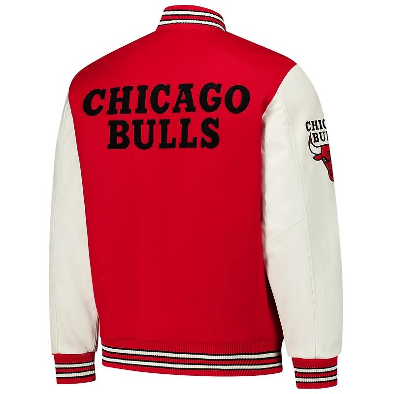 Men's G-III Sports by Carl Banks  Red Chicago Bulls Moneyball Wool & Leather Full-Snap Varsity Jacket