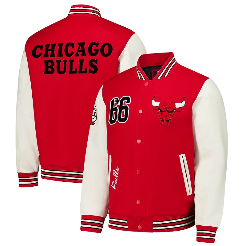 Men's G-III Sports by Carl Banks Red Chicago Bulls Moneyball Wool & Leather Full-Snap Varsity Jacket