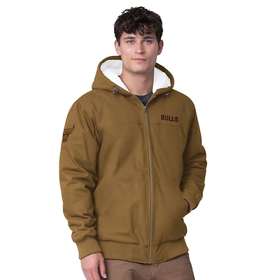 Sweat à capuche zippé en toile épaisse G-III Sports by Carl Banks pour homme, couleur marron, Chicago Bulls Build Up