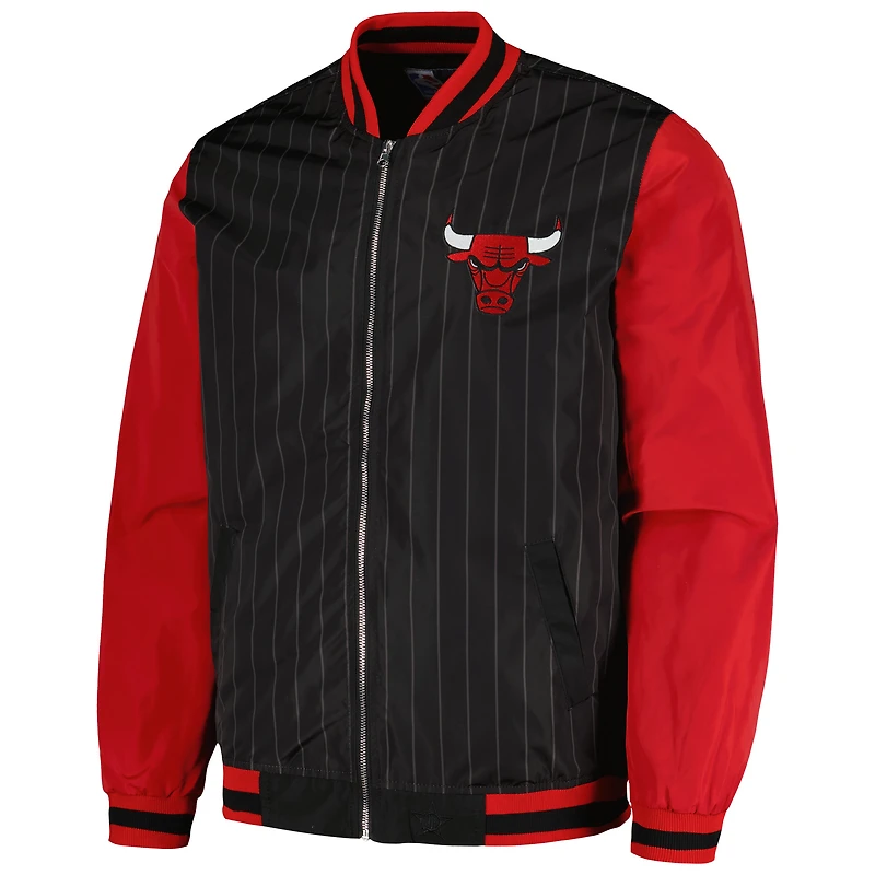 Blouson aviateur entièrement zippé JH Design noir des Chicago Bulls pour homme