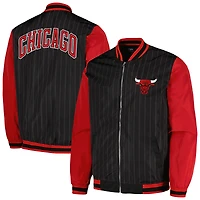 Blouson aviateur entièrement zippé JH Design noir des Chicago Bulls pour homme
