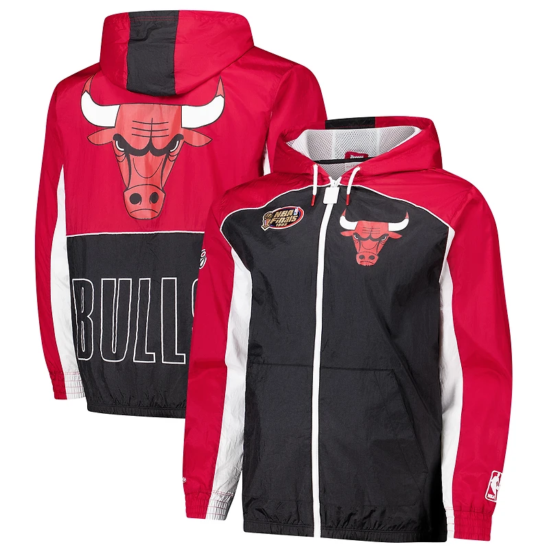 Men's Mitchell & Ness Black/Red Chicago Bulls Hardwood Classics Big Shot Premium Full-Zip Windbreaker Jacket