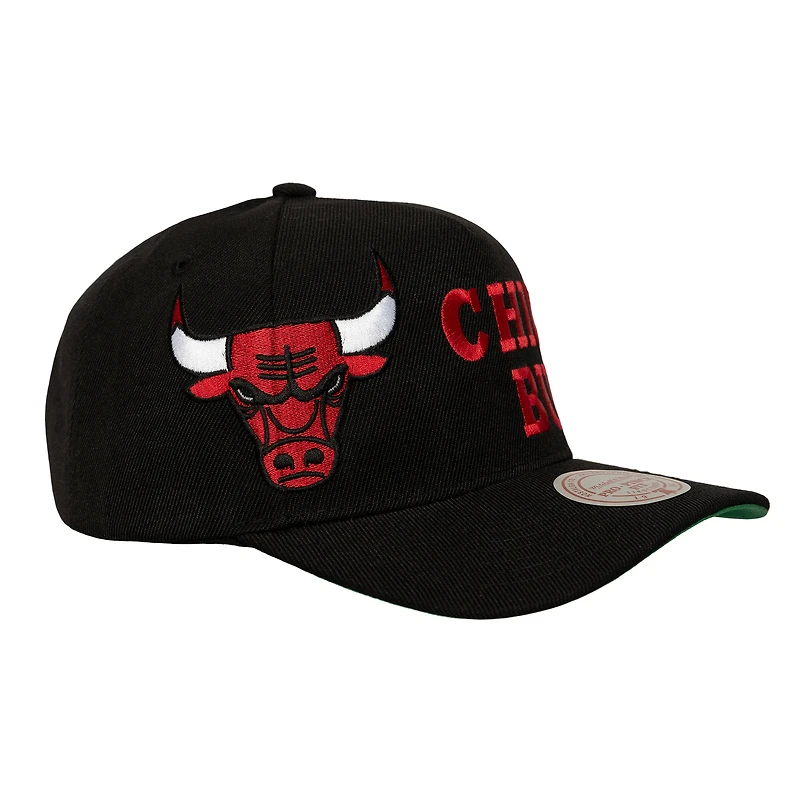 Men's Mitchell & Ness Black Chicago Bulls Busted Logo Wordmark Wrap-Around Pro Pinch Adjustable Hat