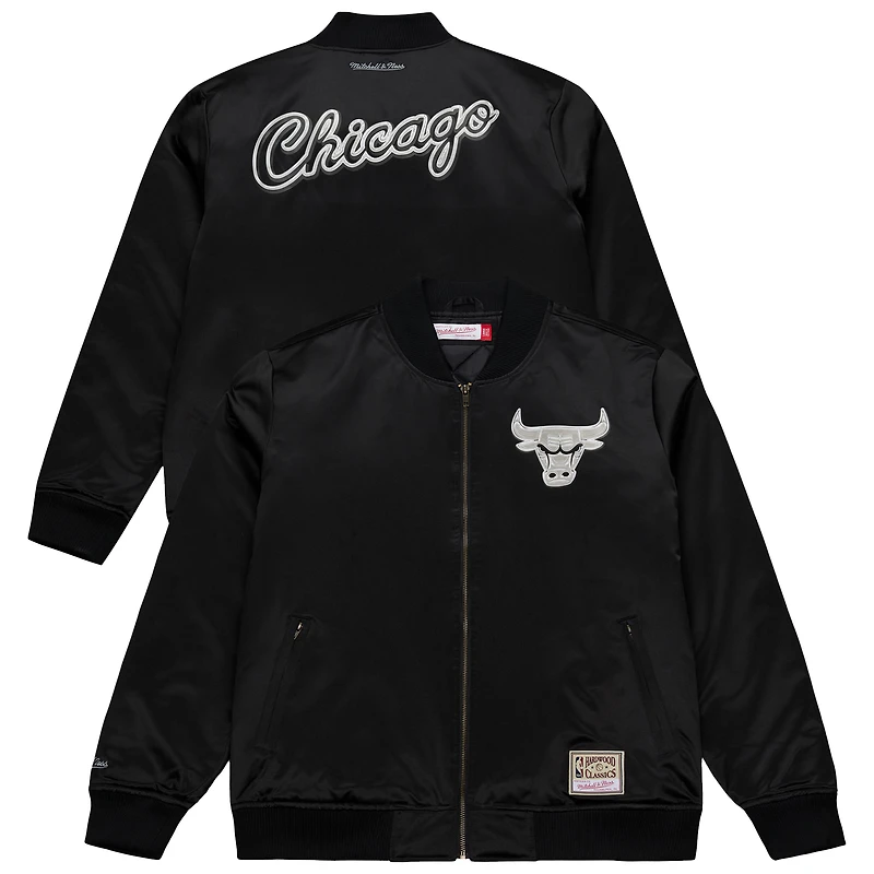 Men's Mitchell & Ness Black Chicago Bulls Chrome Satin Bomber Full-Zip Jacket
