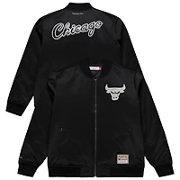 Men's Mitchell & Ness Black Chicago Bulls Chrome Satin Bomber Full-Zip Jacket