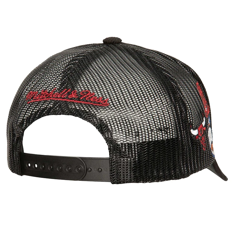 Men's Mitchell & Ness Black Chicago Bulls Times Up Classic Script Cord Trucker Hat