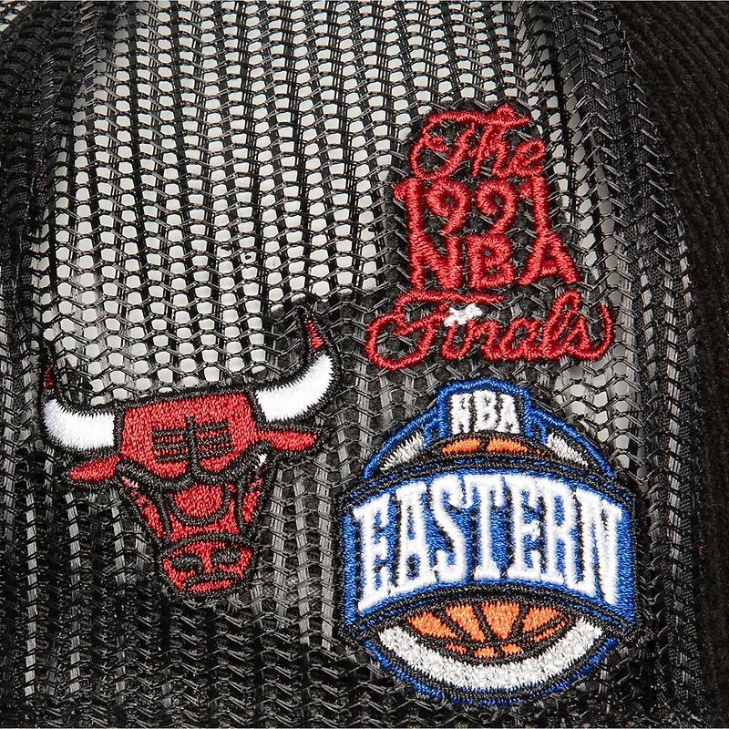 Men's Mitchell & Ness Black Chicago Bulls Times Up Classic Script Cord Trucker Hat