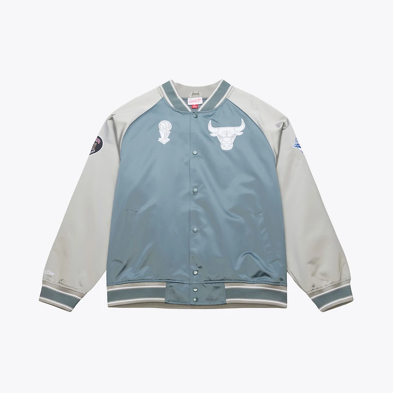 Veste Mitchell & Ness pour homme, bleu/argent, Chicago Bulls Thunderstorm, en satin léger à boutons-pression.