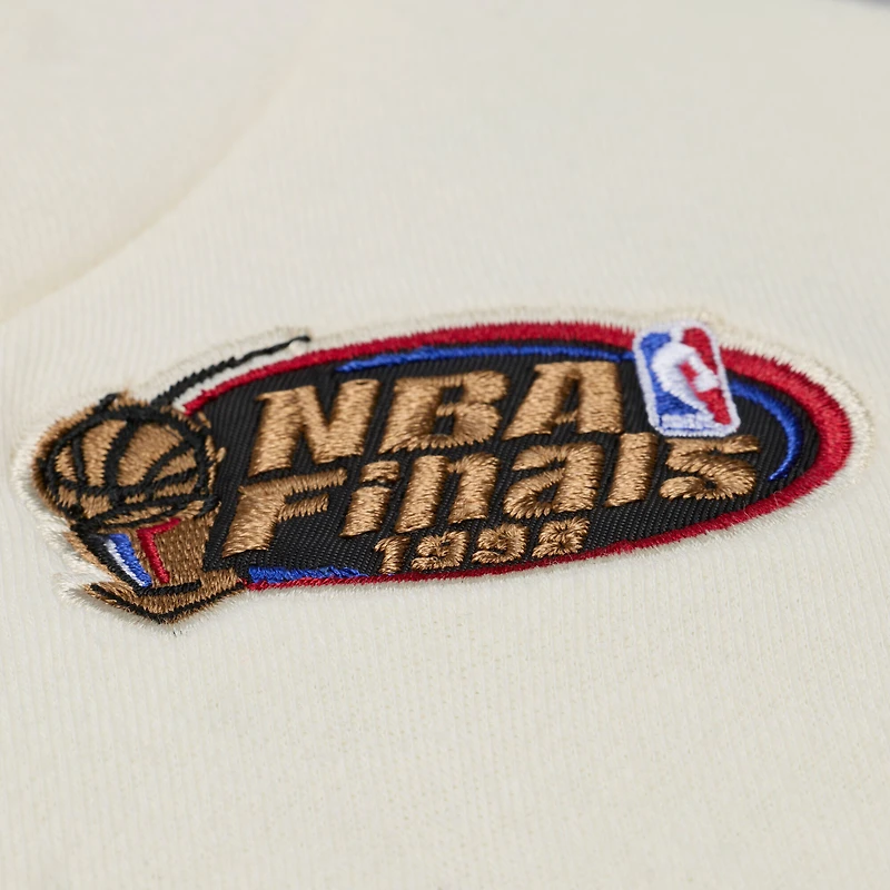 Men's Mitchell & Ness Cream Chicago Bulls Hardwood Classics Chainstitch Premium Fleece Hoodie