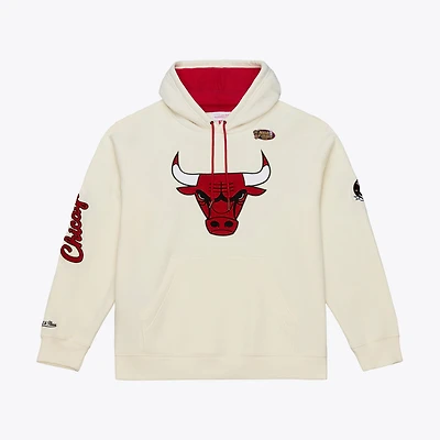 Men's Mitchell & Ness Cream Chicago Bulls Hardwood Classics Chainstitch Premium Fleece Hoodie