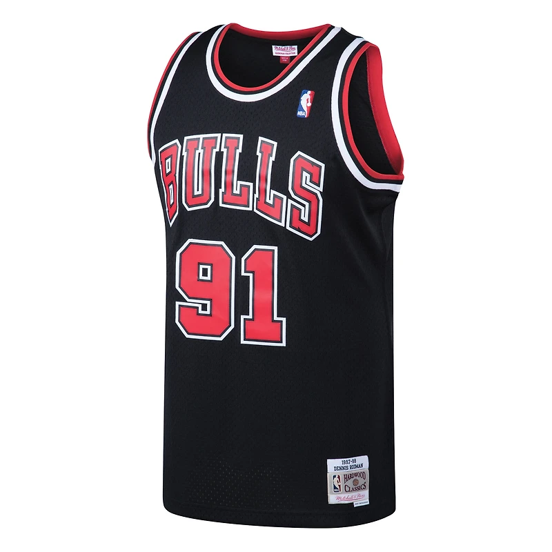 Men's Mitchell & Ness Dennis Rodman Black Chicago Bulls 1997/98 Hardwood Classics Swingman Jersey
