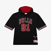 Sweat à capuche manches courtes Mitchell & Ness Dennis Rodman noir Chicago Bulls en maille, avec nom et numéro, pour homme