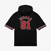 Sweat à capuche manches courtes Mitchell & Ness Dennis Rodman noir Chicago Bulls en maille, avec nom et numéro, pour homme