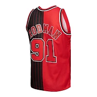Men's Mitchell & Ness Dennis Rodman Red/Black Chicago Bulls Hardwood Classics 1995/96 Split Swingman Jersey
