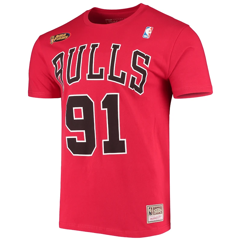 Men's Mitchell & Ness Dennis Rodman Red Chicago Bulls Hardwood Classics Stitch Name Number T-Shirt