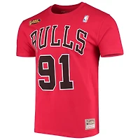 Men's Mitchell & Ness Dennis Rodman Red Chicago Bulls Hardwood Classics Stitch Name Number T-Shirt