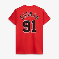 Men's Mitchell & Ness Dennis Rodman Red Chicago Bulls Hardwood Classics Stitch Name Number T-Shirt
