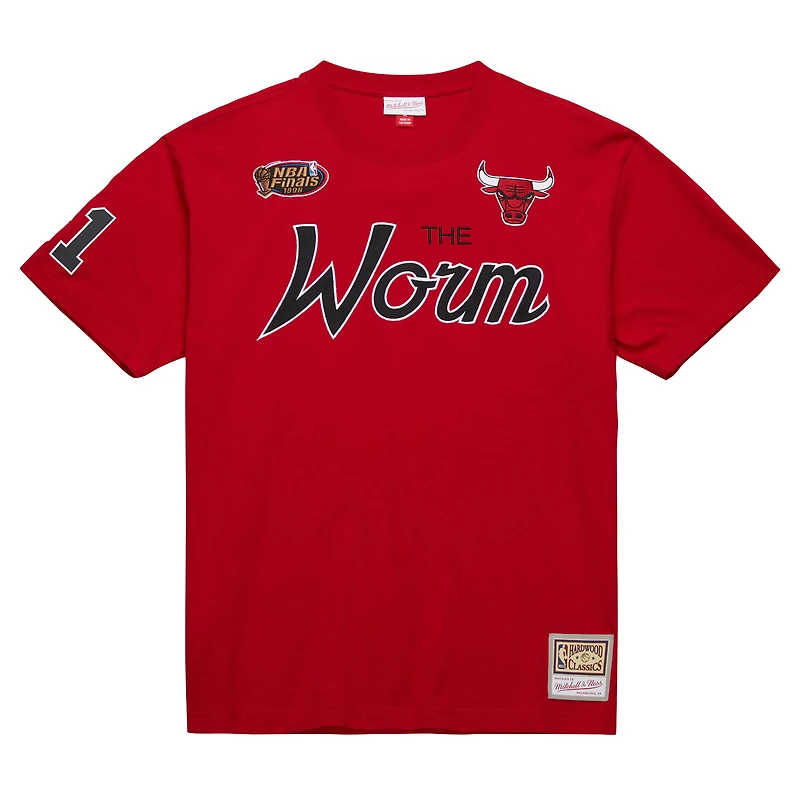 T-shirt surnom Premium Mitchell & Ness Dennis Rodman rouge Chicago Bulls pour hommes