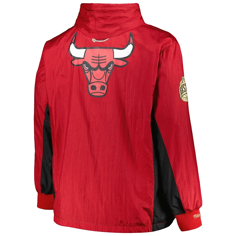 Men's Mitchell & Ness Red Chicago Bulls Big Tall Hardwood Classics Team OG 2.0 Anorak Hoodie Quarter-Zip Windbreaker Jacket