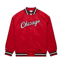 Veste rouge Mitchell & Ness Chicago Bulls Hardwood Classics Throwback Wordmark Raglan Full-Snap pour hommes