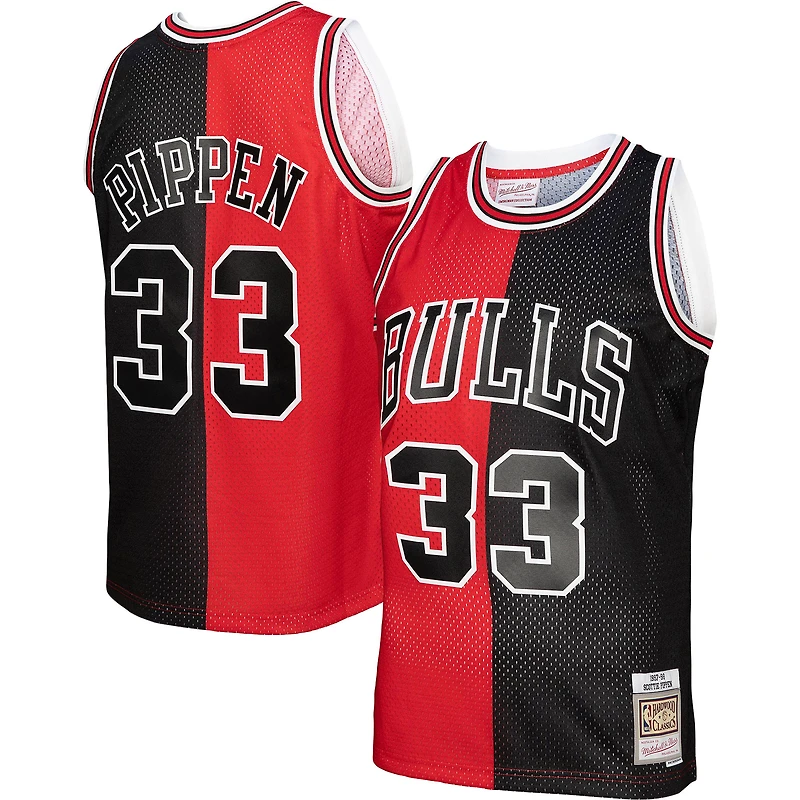 Homme Mitchell & Ness Scottie Pippen rouge/noir Chicago Bulls Big Tall Hardwood Classics 1997/98 Split Swingman Jersey