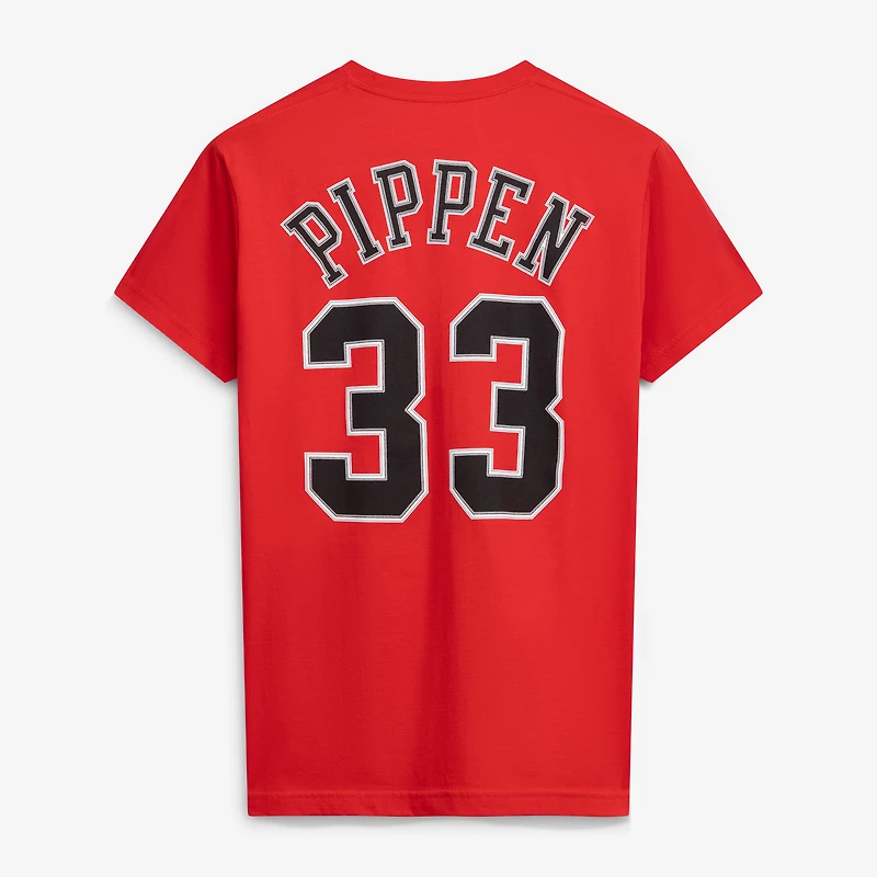 T-shirt avec nom et numéro de joueur Mitchell & Ness Scottie Pippen Red Chicago Bulls Hardwood Classics pour hommes