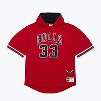 Sweat à capuche manches courtes Mitchell & Ness Scottie Pippen rouge Chicago Bulls pour homme, en maille, avec nom et numéro.