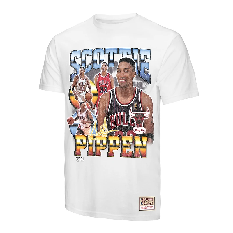 T-shirt commémoratif Mitchell & Ness Scottie Pippen blanc des Chicago Bulls Hardwood Classics pour homme
