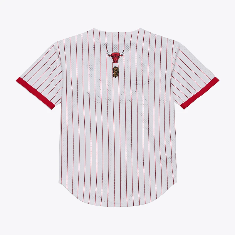 Men's Mitchell & Ness White Chicago Bulls Head Coach Pinstripe Mesh Full-Button Baseball Jersey