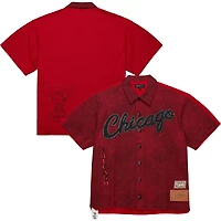 Chemise boutonnée Mitchell & Ness x Purple Brand pour homme, motif Chicago Bulls rouge