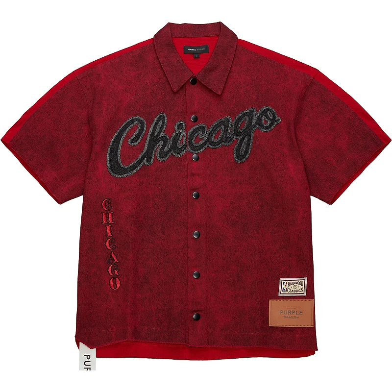 Chemise boutonnée Mitchell & Ness x Purple Brand pour homme, motif Chicago Bulls rouge