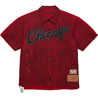 Chemise boutonnée Mitchell & Ness x Purple Brand pour homme, motif Chicago Bulls rouge