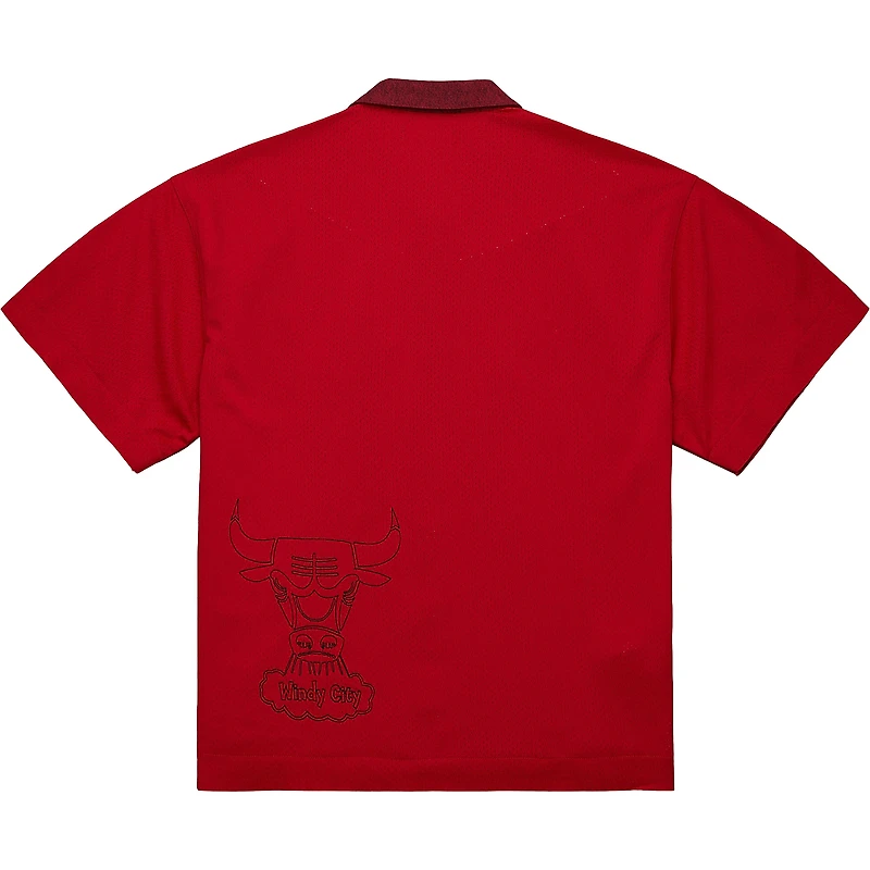 Chemise boutonnée Mitchell & Ness x Purple Brand pour homme, motif Chicago Bulls rouge