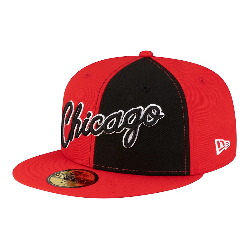 Men's New Era  Black/Red Chicago Bulls 80s Throwback Pinwheel 59FIFTY Fitted Hat