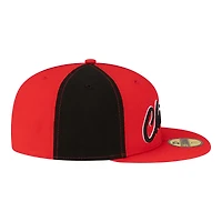 Casquette ajustée New Era 59FIFTY pour homme, noire et rouge, Chicago Bulls, style années 80, motif girouette.