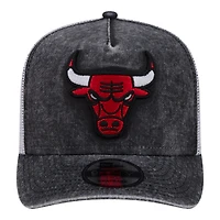 Casquette ajustable New Era 9FIFTY Chicago Bulls noire et blanche à dos en maille lavée pour homme