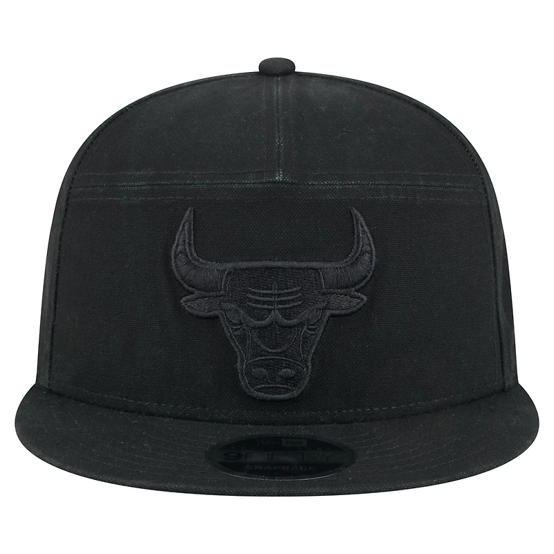 Casquette New Era noire à panneau fendu Chicago Bulls Adventure Canvas 9FIFTY Snapback pour homme