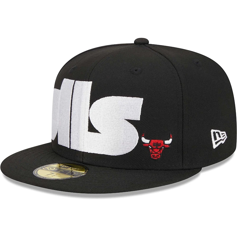 Men's New Era Black Chicago Bulls Checkerboard UV 59FIFTY Fitted Hat