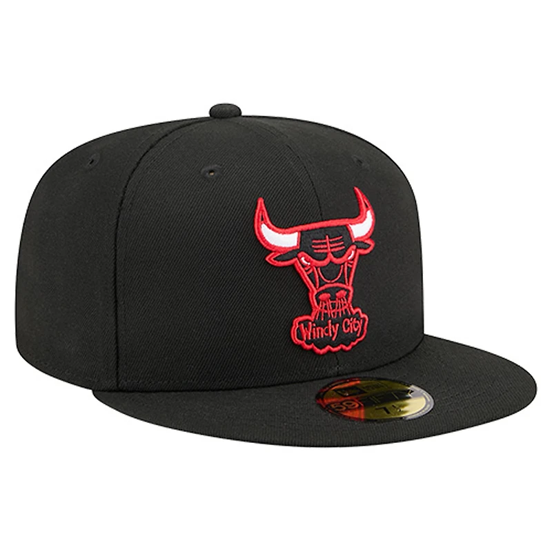 Casquette ajustée New Era 59FIFTY pour homme, logo principal des Chicago Bulls, noire