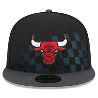 Men's New Era Black Chicago Bulls  Rally Drive Checkerboard 59FIFTY Crown Fitted Hat
