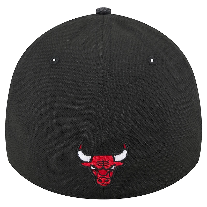 Men's New Era Black Chicago Bulls Sport Night Visor Hit 39THIRTY Flex Hat