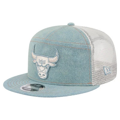 Casquette camionneur New Era Chicago Bulls Adventure Denim à panneau fendu 9FIFTY Snapback pour homme