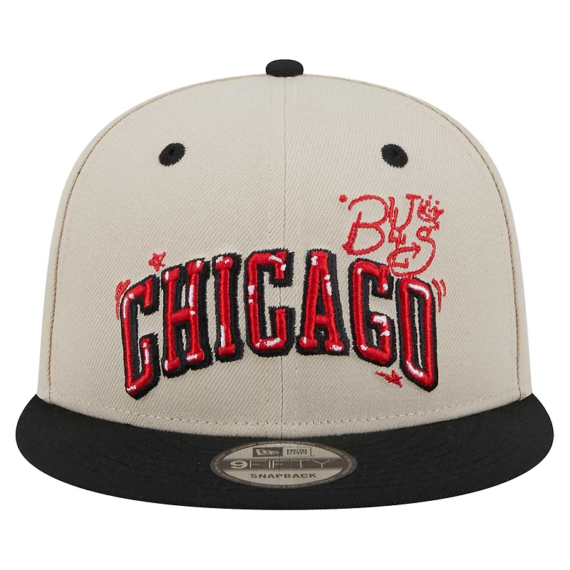 Men's New Era Cream Chicago Bulls Injection Team Art 9FIFTY Adjustable Snapback Hat