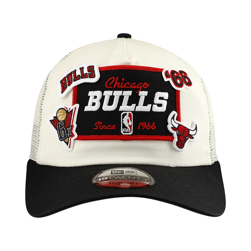 Men's New Era Cream Chicago Bulls Layered Patch 19TWENTY Adjustable Hat