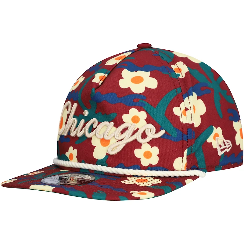 Casquette de golf à imprimé floral Chicago Bulls New Era pour homme, motif Crimson