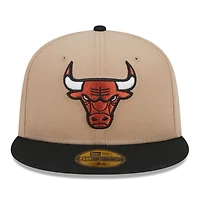 Men's New Era Khaki/Black Chicago Bulls Burnt Orange Logo Two-Tone 59FIFTY Fitted Hat