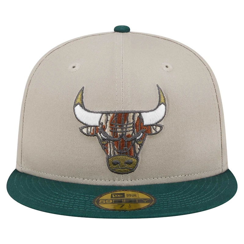 Men's New Era  Natural/Hunter Green Chicago Bulls Lifestyle Tree Bark 59FIFTY Fitted Hat